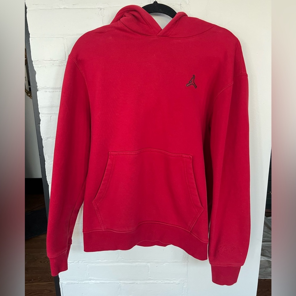 Nike Air Jordan Men’s Red Hooded Pullover Sweatshirt - Small